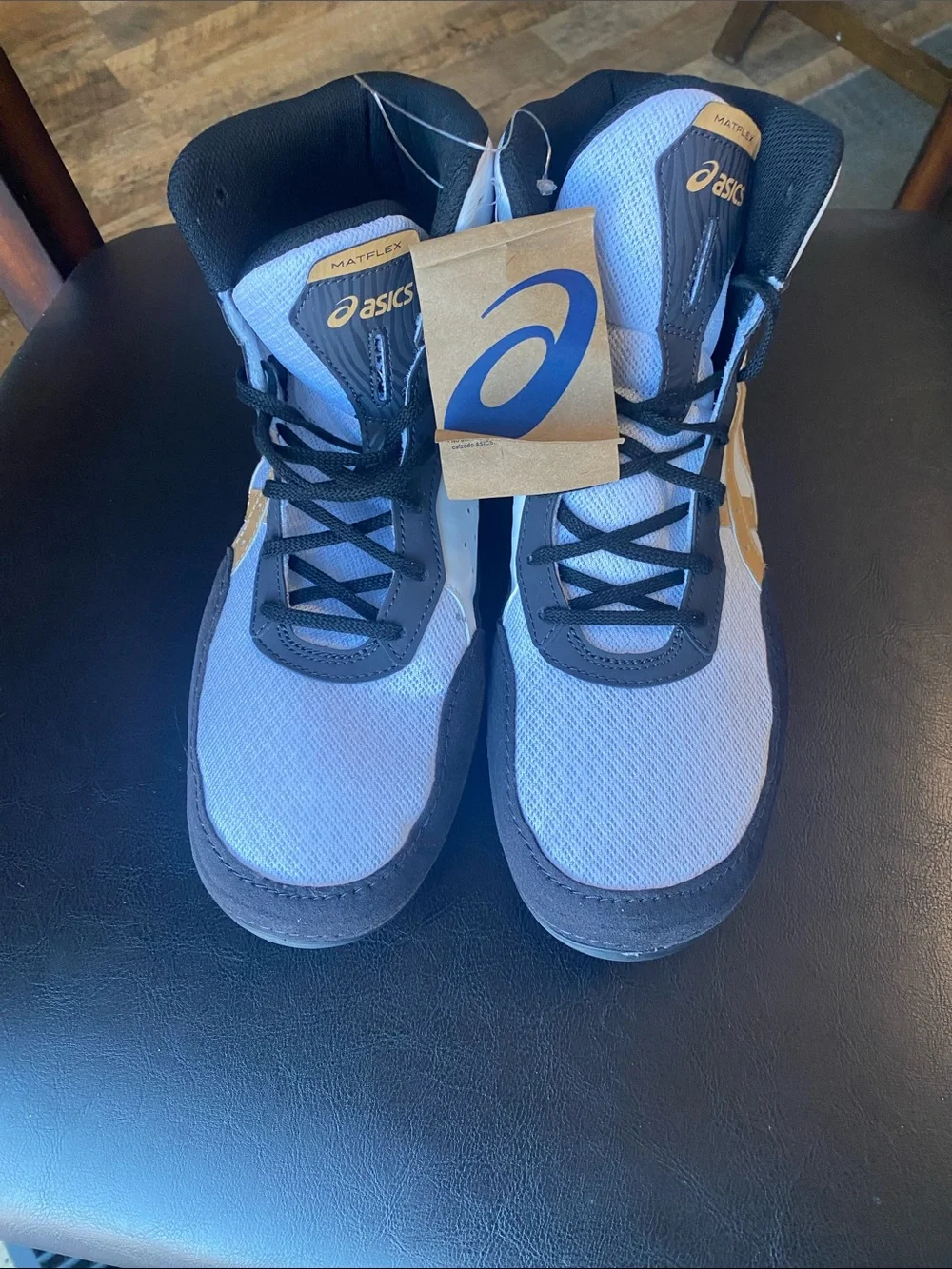 Asics Men’s gold, white and Black Athletic Wrestling Shoes